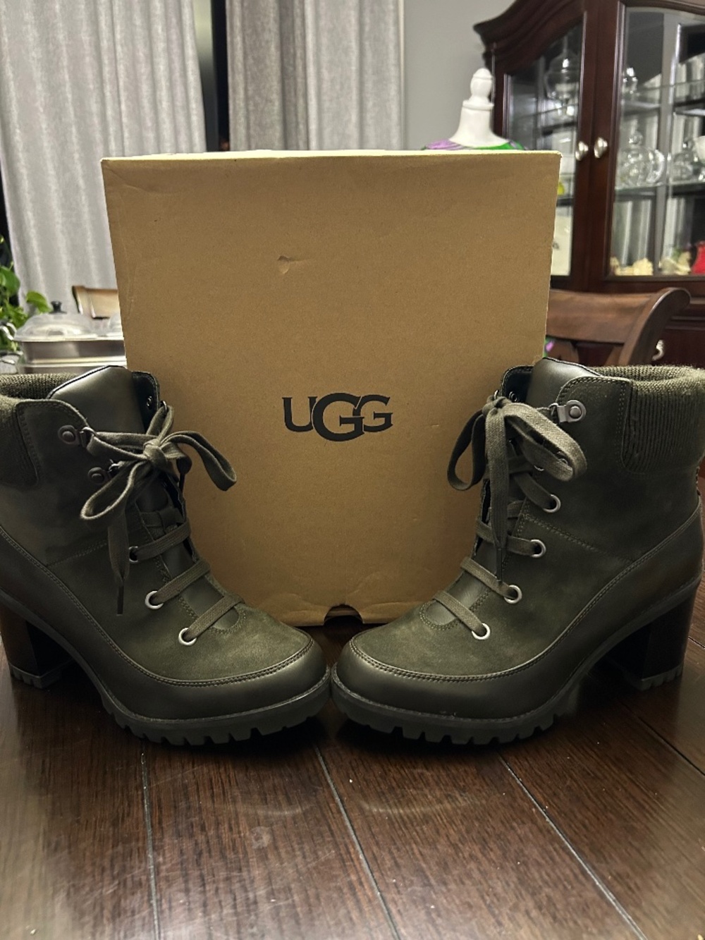 Ugg Lug Ankle Boot; Olive Green